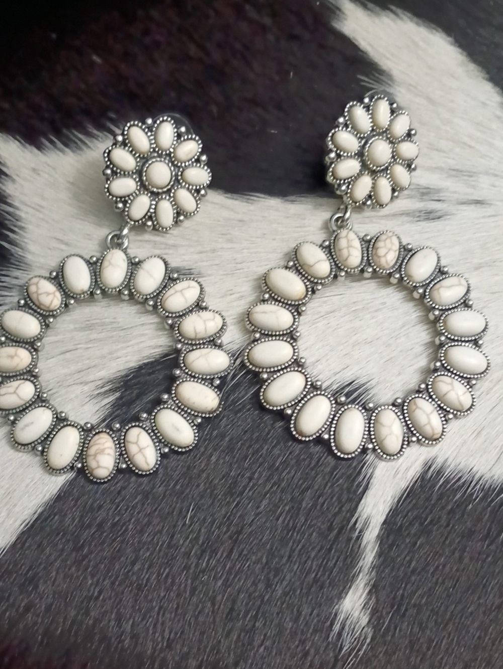White Stone Hoop Drop Earrings - Women Jewelry